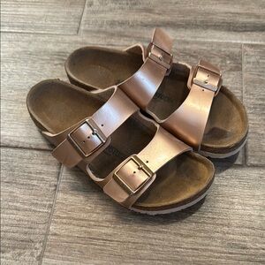 Birkenstock Brown and Gold Sandals with Contoured Footbed
